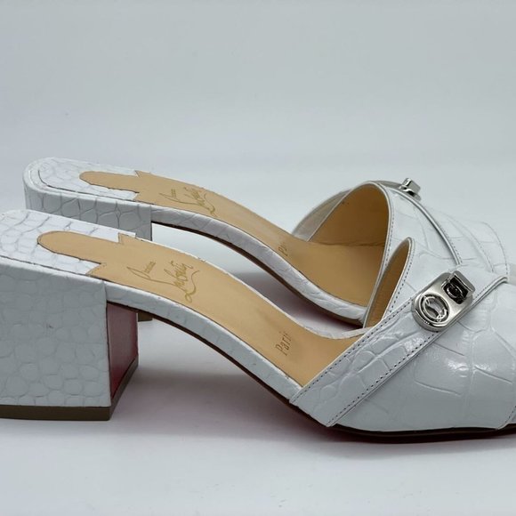 Christian Louboutin LOCK ART 55 Croc Leather Mule Sandals Block Heel Shoes - Picture 9 of 12